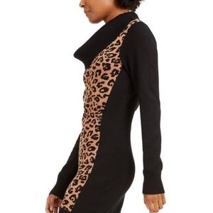 Juniors' Cowlneck Animal-Print Sweater Dress
